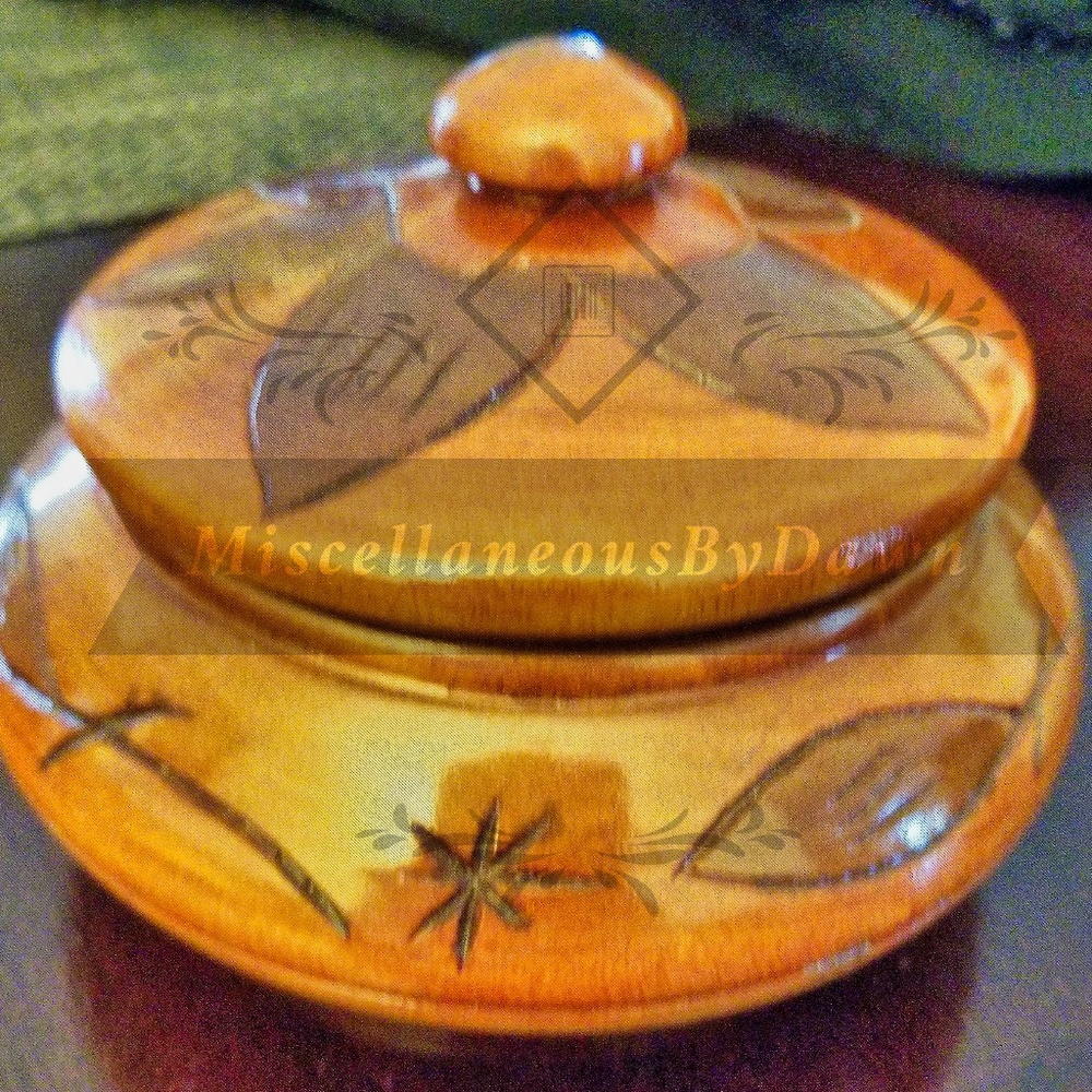 Wooden etched sugar bowl/decorative bowl with lid